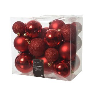 Kunststof Kerstballen Mix Kerst Rood Verpakking