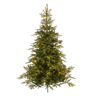 Groene kunstkerstboom Grandis Fir met LED verlichting op metalen voet