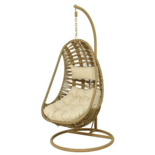lichtbruine hangstoel Cahuita Eistoel met beige kussens, standaard en ketting