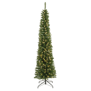 Smalle, groene kunstkerstboom Pencil Led metalen voet H 180