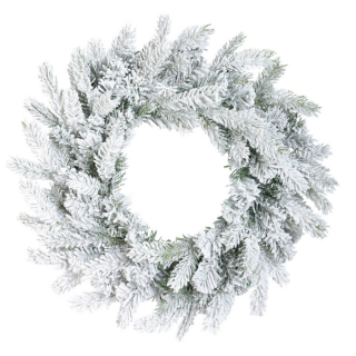 Ronde witgroene krans Grandis Wreath met sneeuw