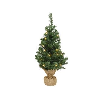 Groene mini kunstkerstboom Imperial brandende LED jute voet H 60 cm