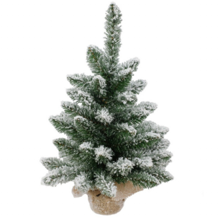 Groen besneeuwde kunstkerstboom Whistler met jute voet H 30 cm