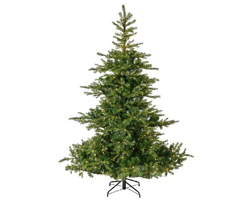 Groene kunstkerstboom Grandis brandende LED Metalen voet H 210 cm