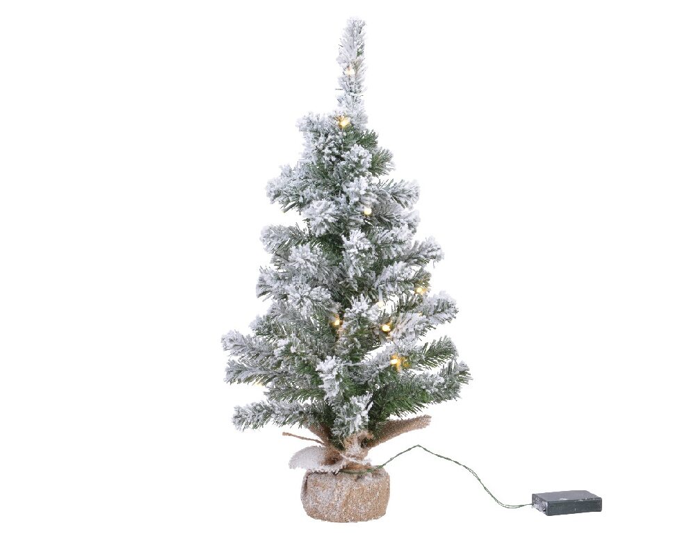 Mini kunstkerstboom Imperial snowy met LED verlichting en jute voet