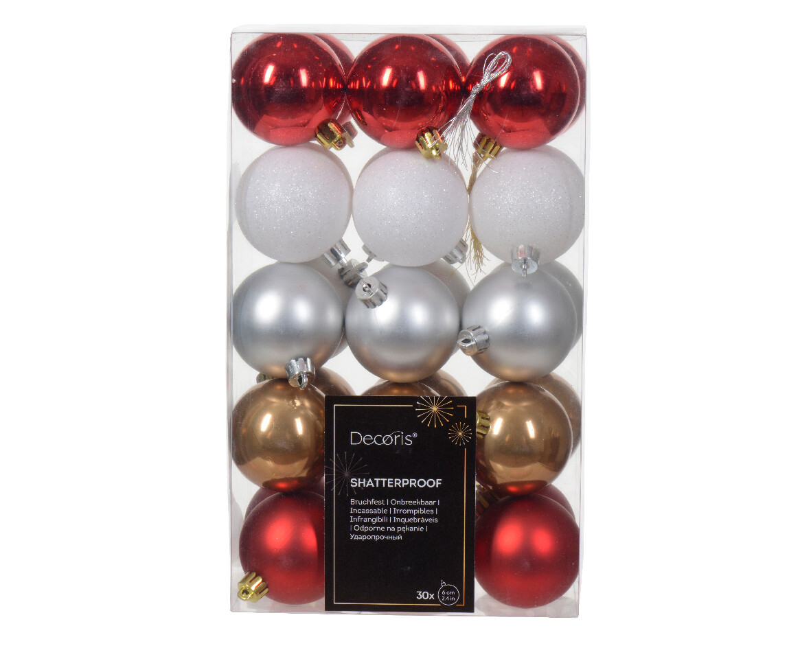 Kerstballen Rood Wit Kunststof Decoris D 6cm Doos Tuinland