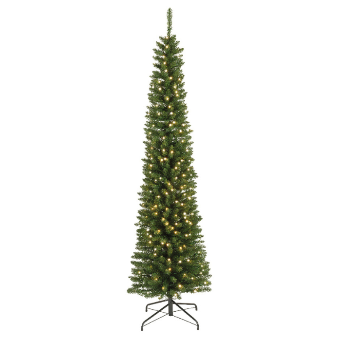 Smalle, groene kunstkerstboom Pencil Led metalen voet H 210