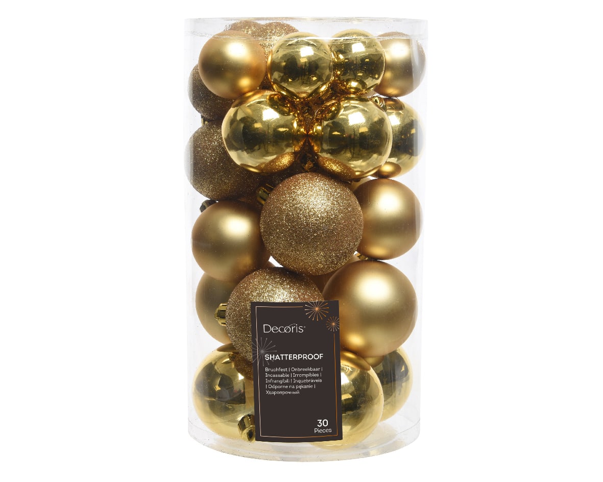 Kerstballen mix goud voorkant doos