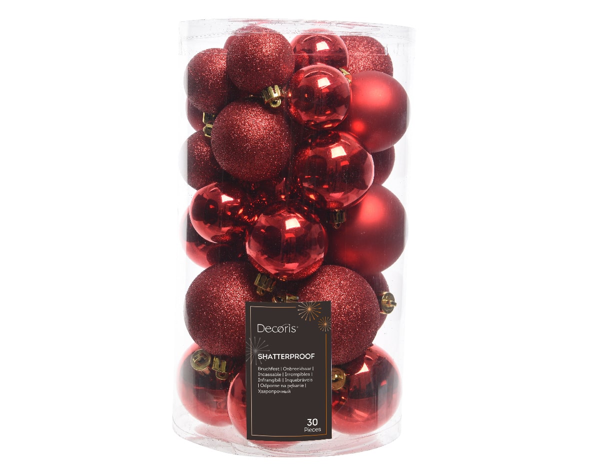 Kerstballen mix rood doos