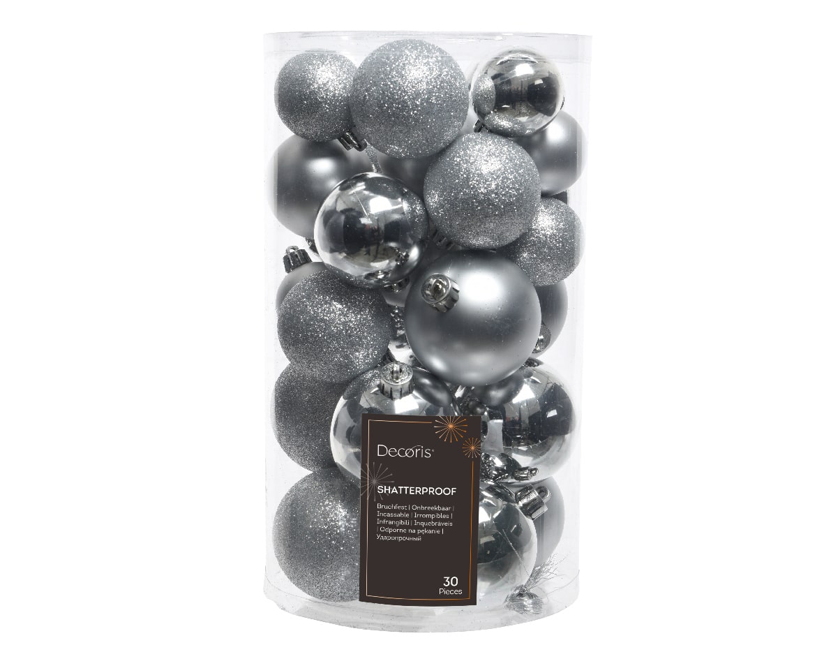 Kerstballen mix zilver, foto doos