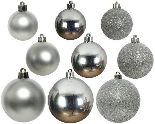 Kerstballen Mix Kunststof Zilver Mat Glanzend Glitter Close-Up