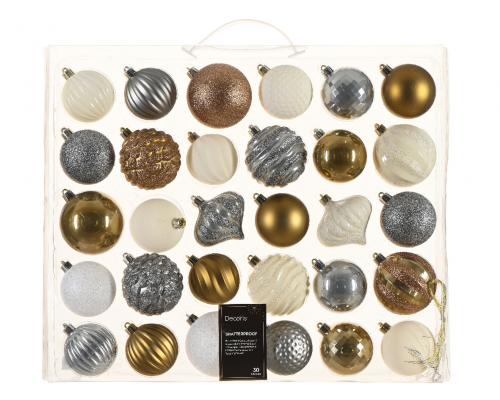 Kerstballen Decoris Kunststof Mix Goud Zilver Wit 30 stuks Tuinland