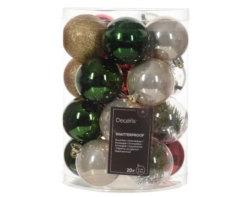 Kerstballen Decoris D6cm Rood Parel Groen Goud Transparant Mix Koker Tuinland