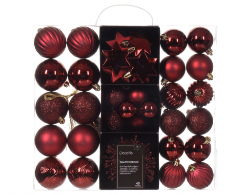 Kerstballen mix ossenbloed Vooraanzicht doos